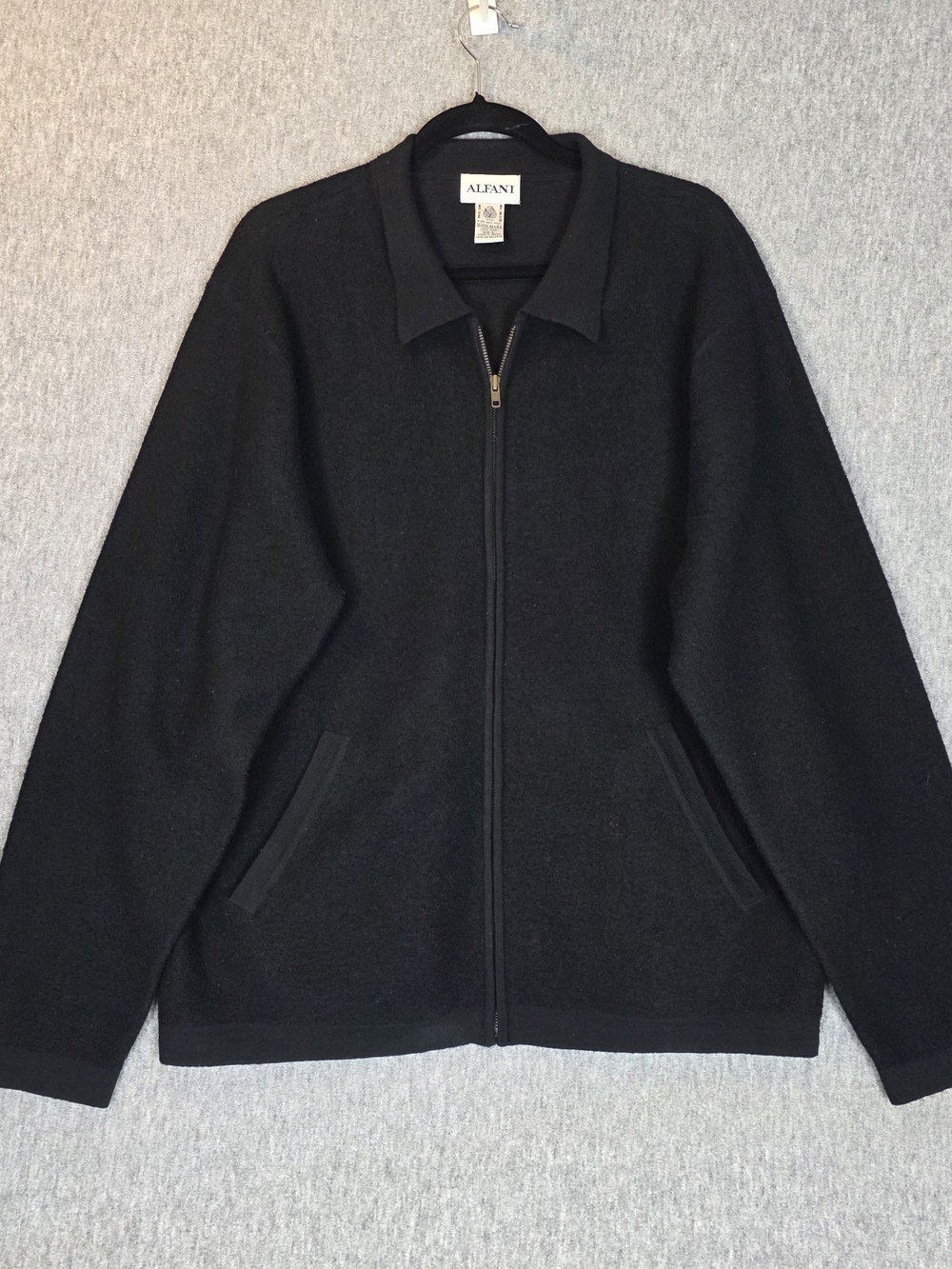 Vintage Alfani Black Full-Zip Wool Sweater Jacket Men's Large Japan